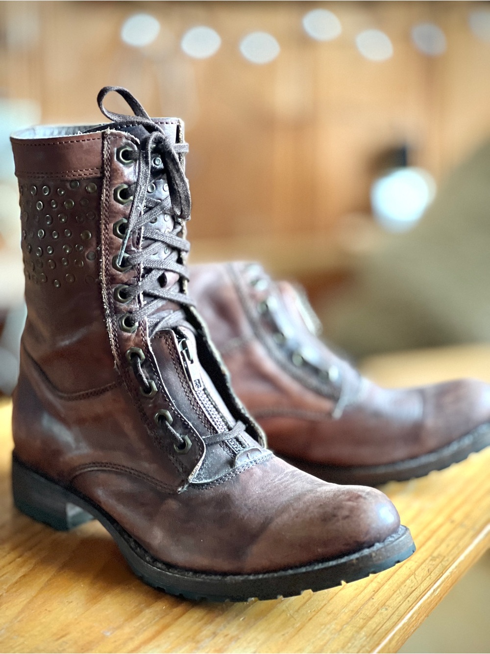 Sendra Vintage Handmade Spain Leather Combat Boots | Unique Zip & Lace-Up